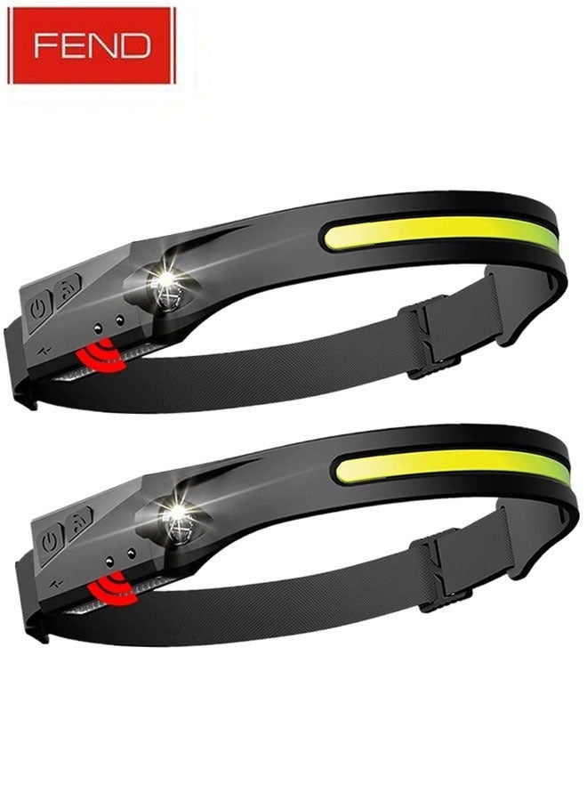 FEND USB Rechargeable Motion Sensor LED Headlamp – Hands-Free Outdoor Headlight for Running, Cycling, Camping & Hiking – Pack of 2 - Image 1